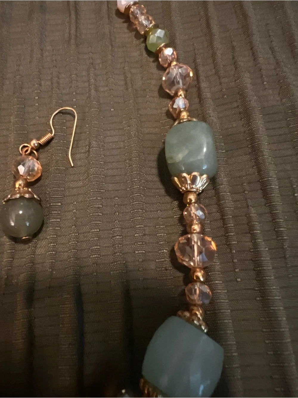 Gold-Tone Green Bead Necklace & Earrings Set